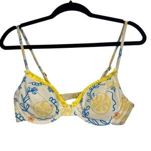 Aurelle Yellow White Lemon Ruffled Bikini Top Women’s S Swimsuit Beach Summer